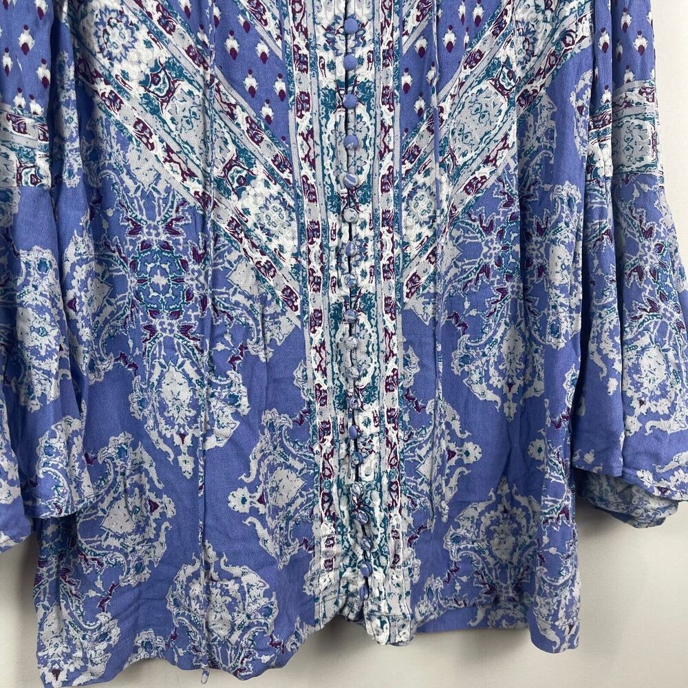 Free People Top Women Small Blue Boho Magic Mystery Bell Sleeve Tunic Peasant - Picture 8 of 11